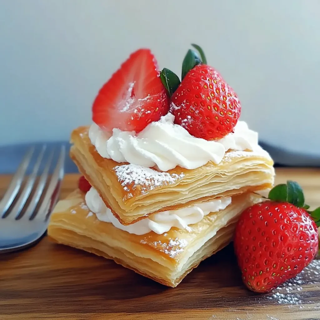 Delicious Strawberry & Whipped Cream Puff Pastry Slices Recipe