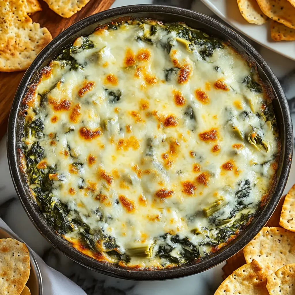 Irresistible Hot Spinach Dip with Artichokes and Cheese