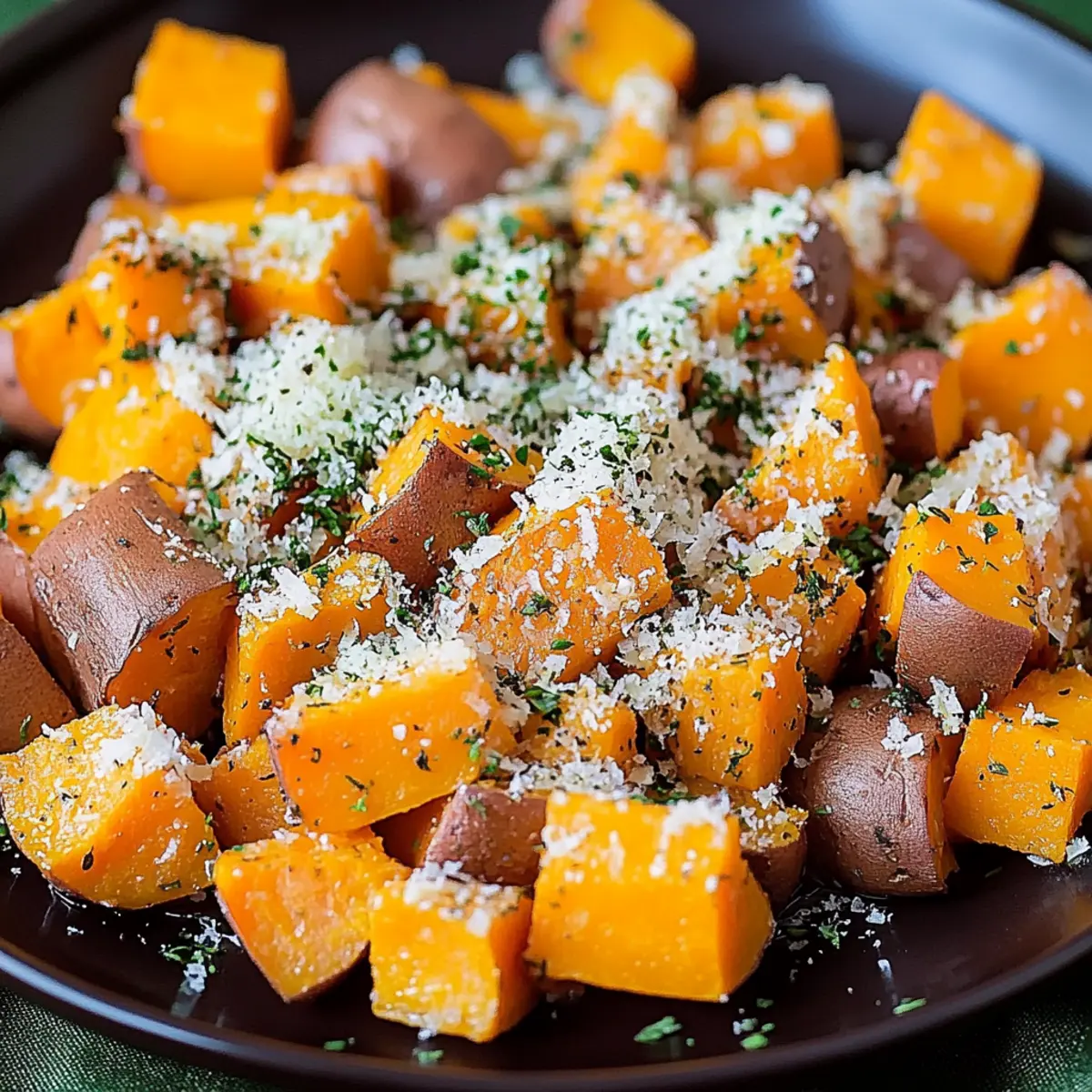 Savory Roasted Sweet Potatoes with Parmesan, Garlic & Herbs