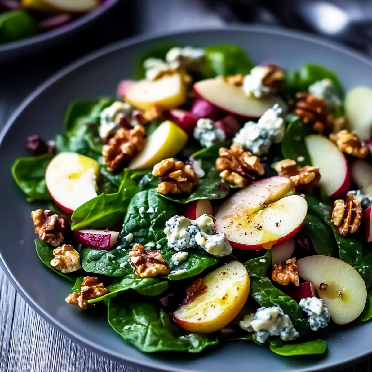 Delicious Winter Salad with Spinach, Apple, Gorgonzola & Walnuts