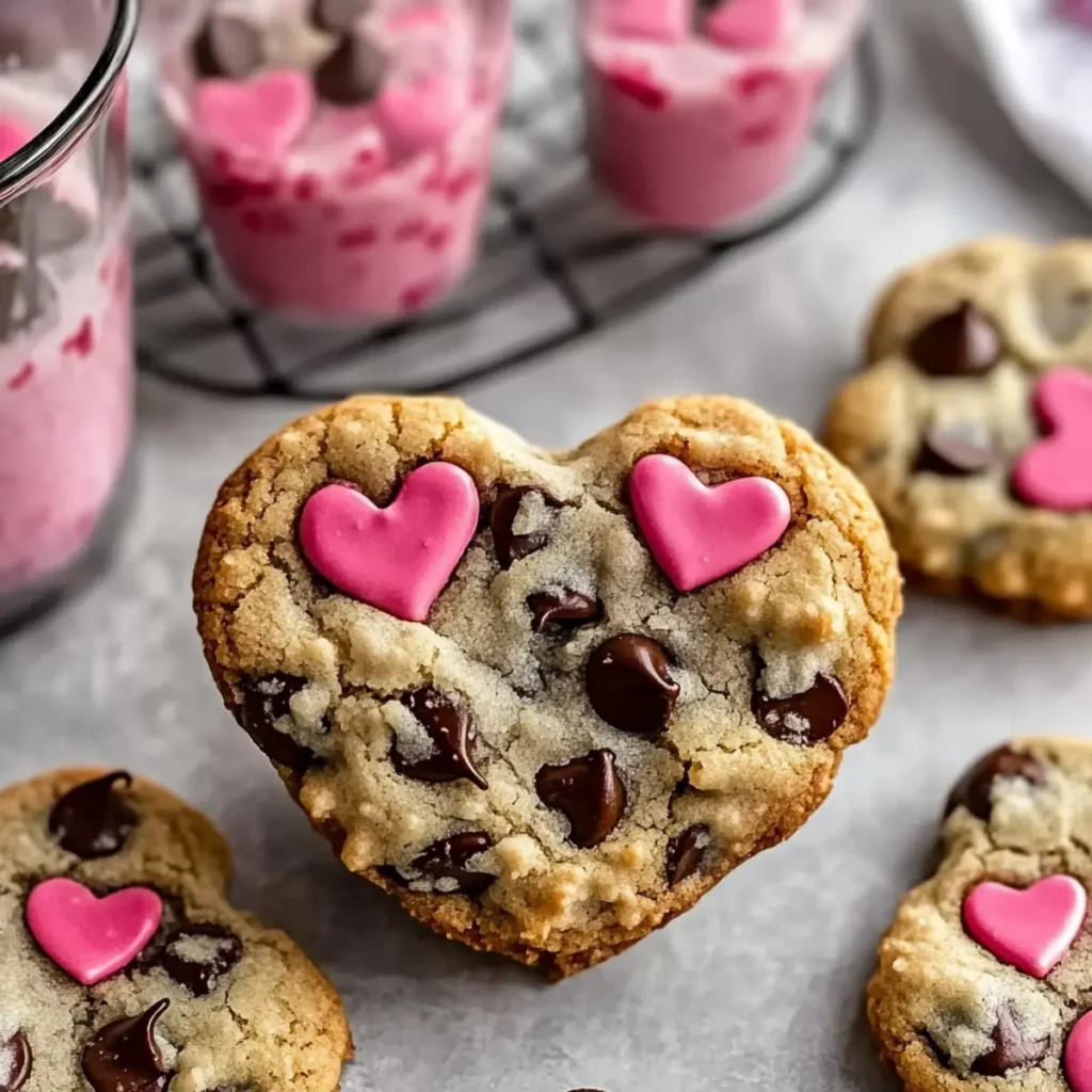 Delicious Valentine's Chocolate Chip Cookies in Heart Shapes