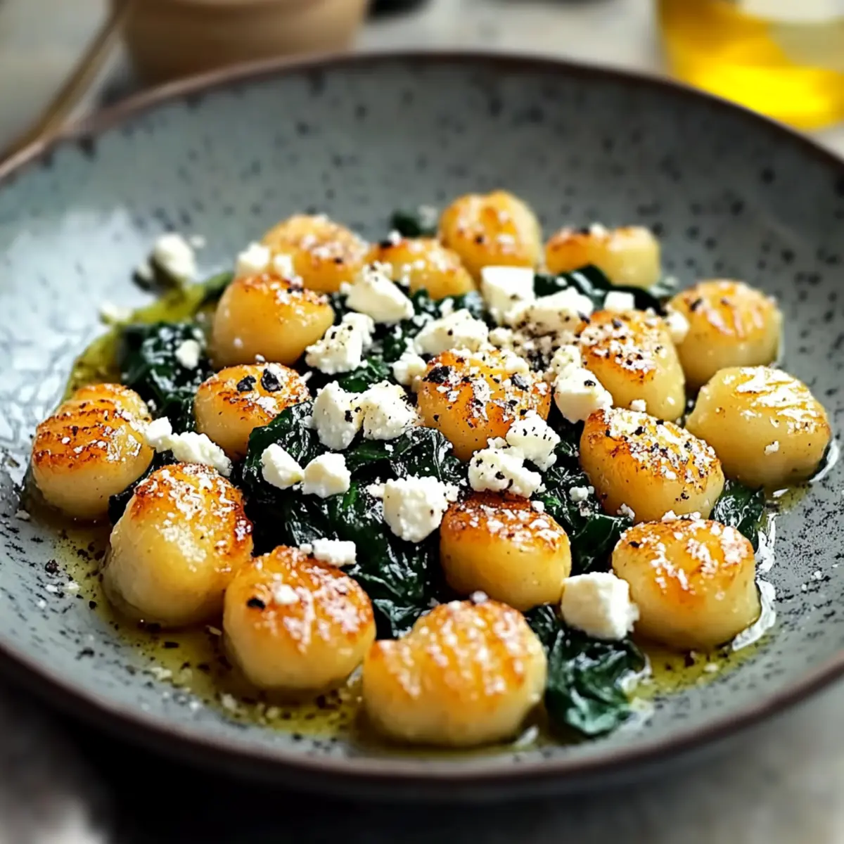 Crispy Gnocchi with Spinach and Feta
