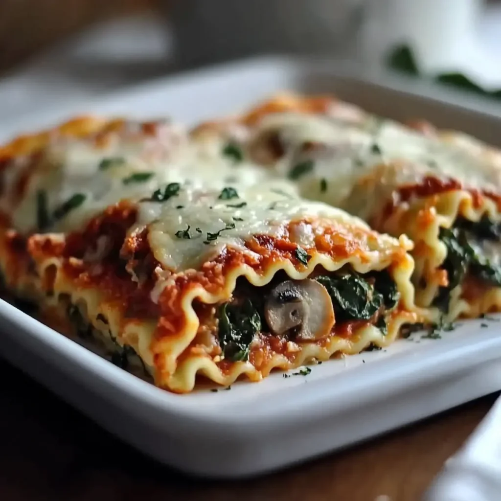 Delicious Mushroom & Spinach Lasagna Rolls