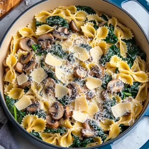 Easy Parmesan Spinach Mushroom Pasta Skillet