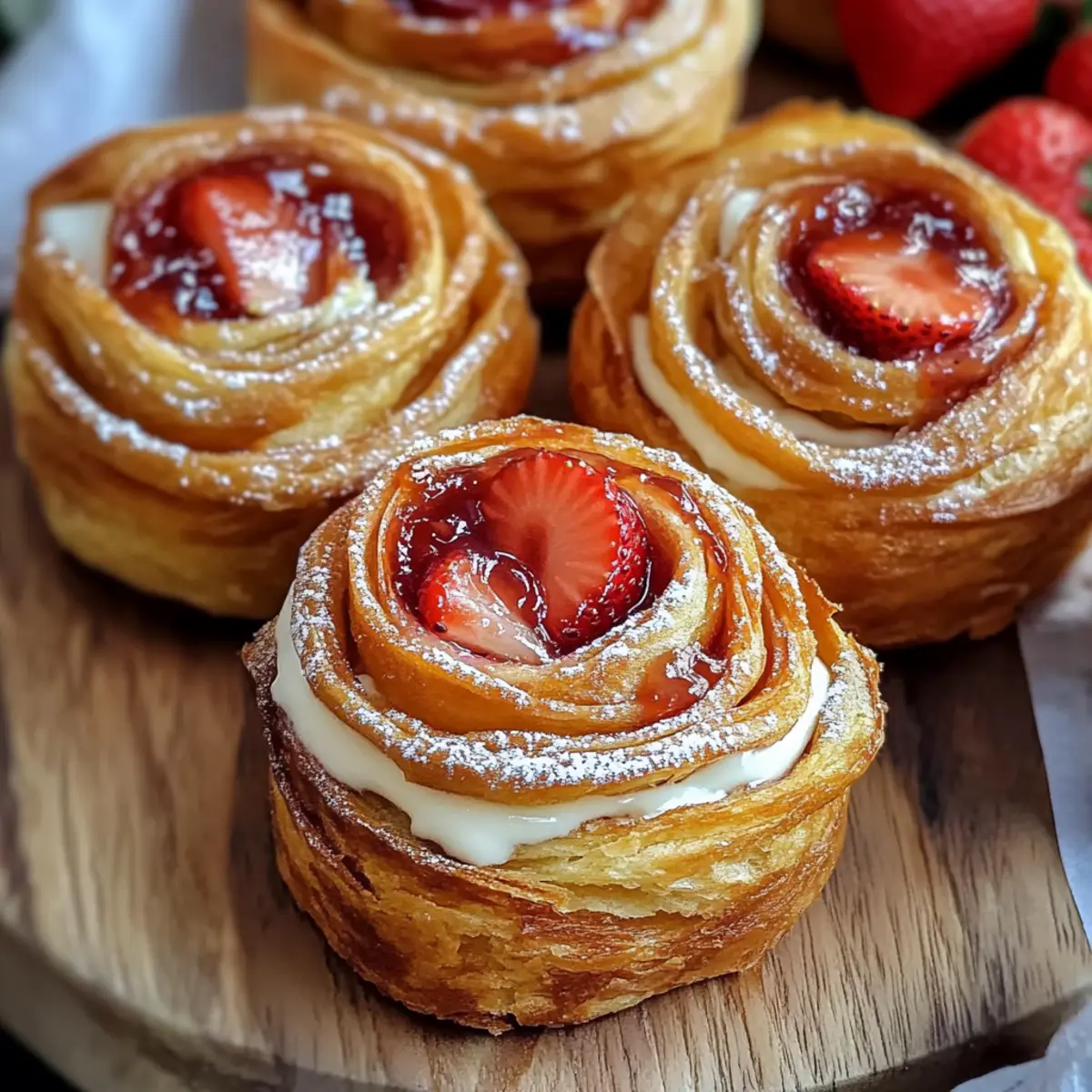 Delicious Flaky Cruffins with Cream Filling and Strawberry Preserves