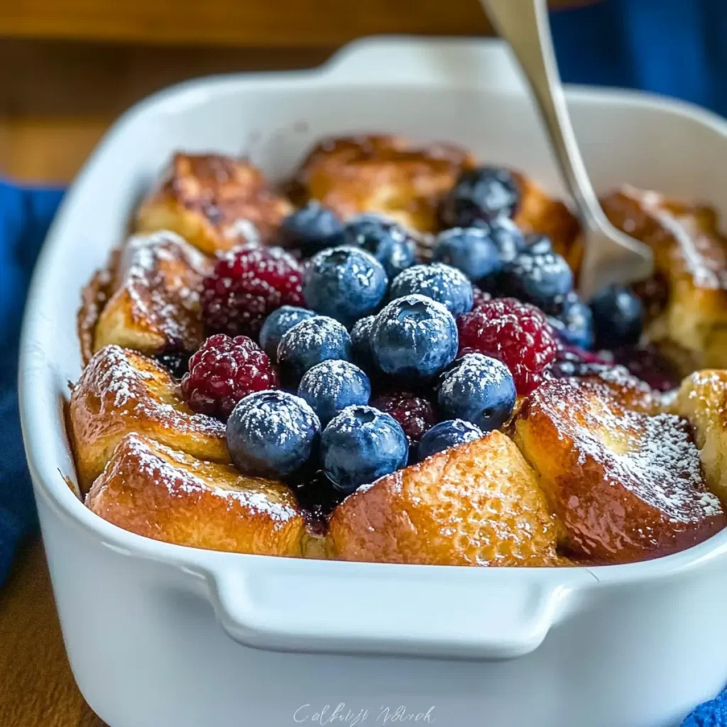 Delicious Croissant French Toast Casserole with Blueberries Recipe