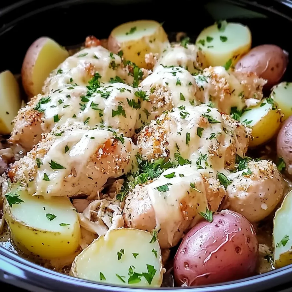 Garlic Parmesan Crockpot Chicken & Potatoes