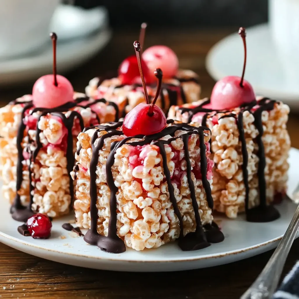 Cherry Rice Krispie Treats with Dark Chocolate Drizzle