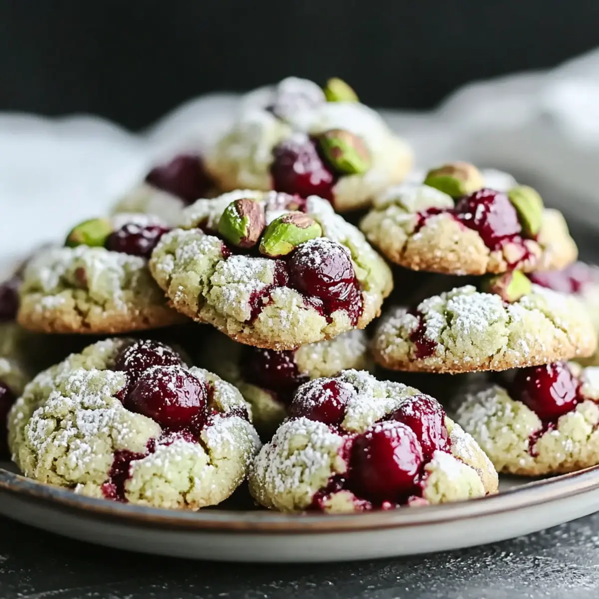 Cherry Pistachio Crinkle Cookies